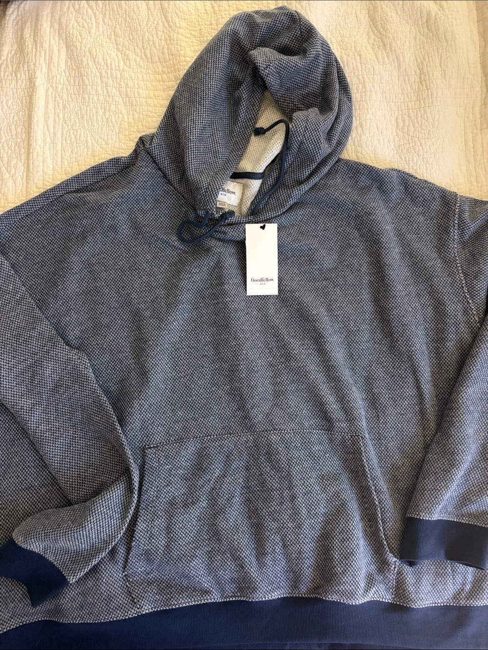 Goodfellow & Co Men's Textured Navy Hooded Pullover with Contrast Trim